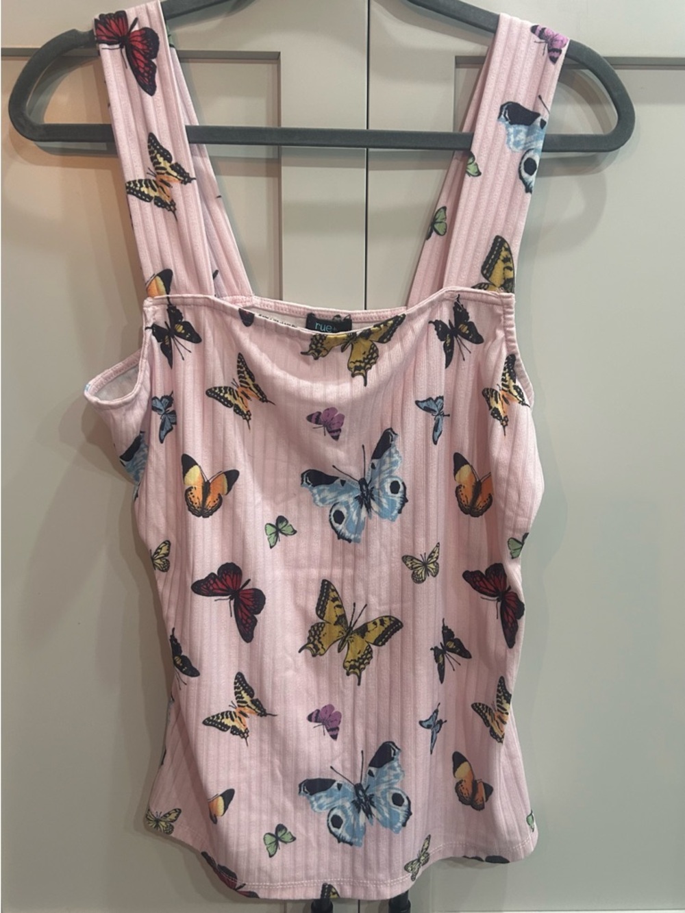 Rue21 Pink Butterfly Print Ribbed Tank Top Y2K XL